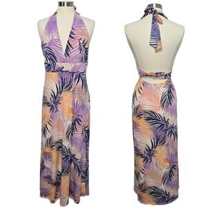Venus Tropical Women’s Halter Long Maxi Dress Resort Travel 4-Way Knit Size L